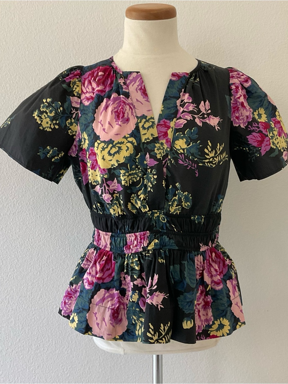 Anthropologie Somerset Black Floral Peplum Blouse Top M - Picture 13 of 16
